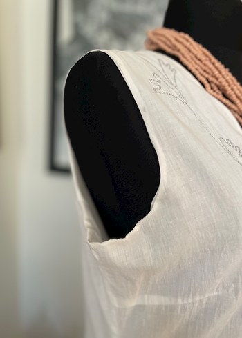 xl Beden beyaz Renk Dantel Detaylı Bohem Beyaz Kolsuz Elbise