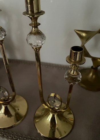 Parlak Altın Renkli Kristalli Şamdan Çifti - Görsel 3