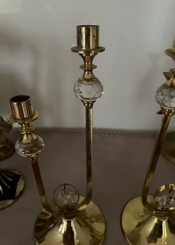 Parlak Altın Renkli Kristalli Şamdan Çifti - Görsel 2