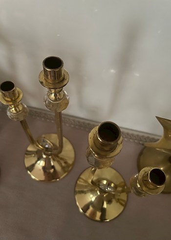 Parlak Altın Renkli Kristalli Şamdan Çifti - Görsel 6