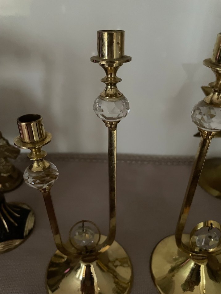 Parlak Altın Renkli Kristalli Şamdan Çifti - Görsel 2