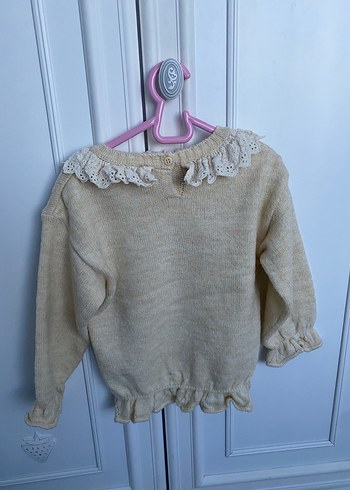 Kız Çocuk Bej Triko Kazak Dantel Detaylı - Görsel 2