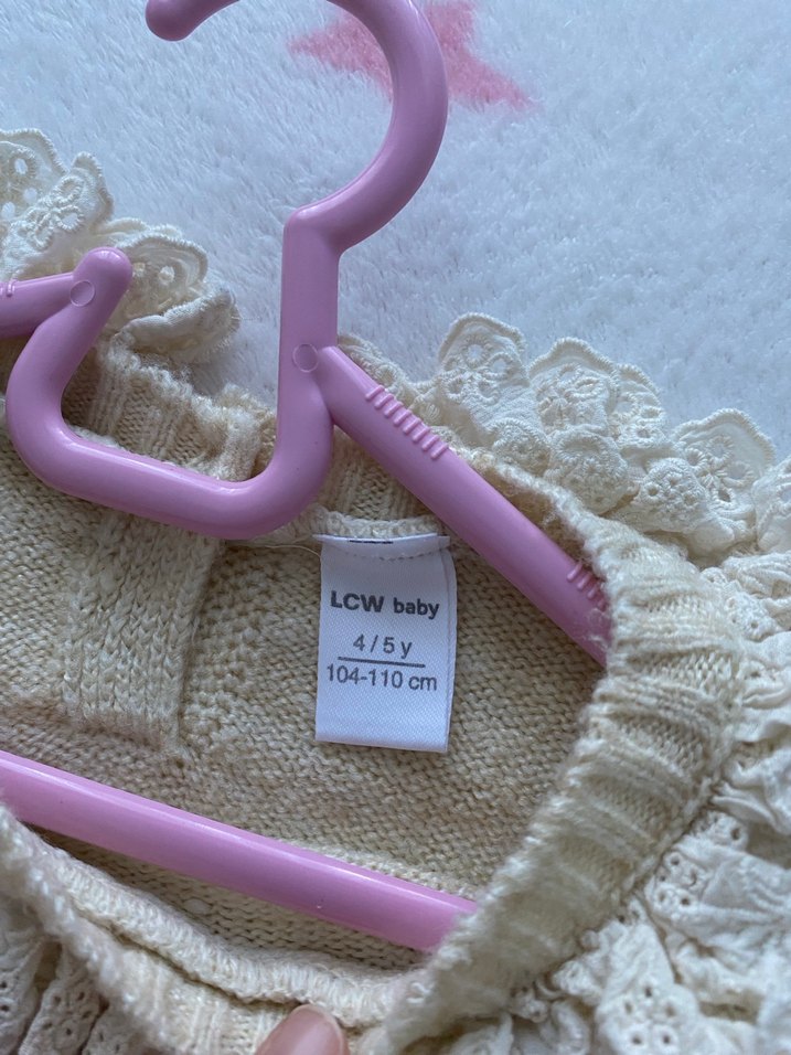 Kız Çocuk Bej Triko Kazak Dantel Detaylı - Görsel 3