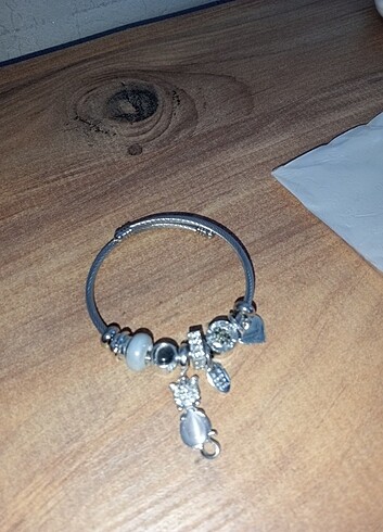 Çelik Pandora Bileklik Açık Mavi Kedili Charm Pandora Model