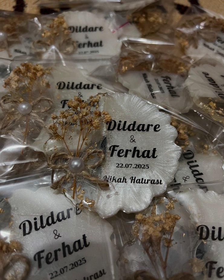 Altın Renkli Nikah Hatırası Hediyelik - Görsel 2
