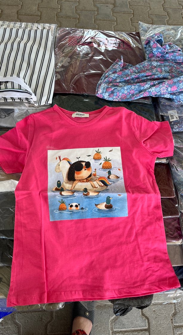 Kız Çocuk Pembe Baskılı Tişört - Görsel 3