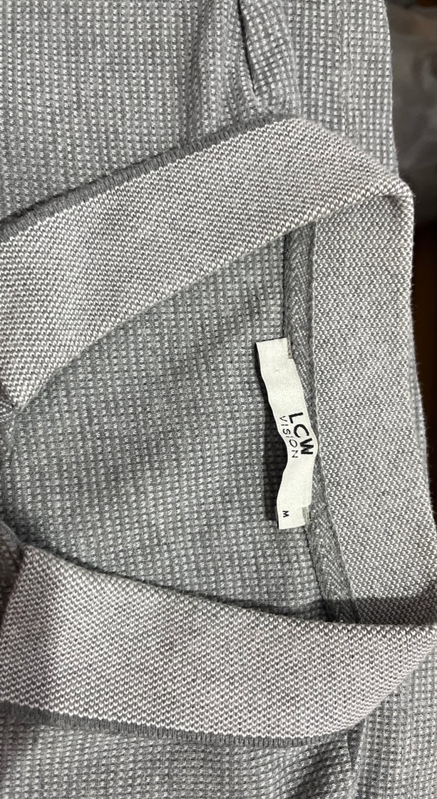 Gri Uzun Kollu Keten Polo Tişört - Görsel 3