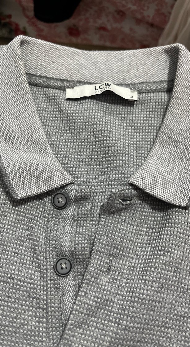 Gri Uzun Kollu Keten Polo Tişört - Görsel 4