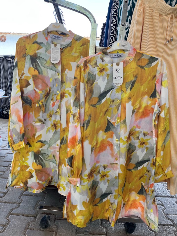 Sarı Çiçek Desenli Uzun Kollu Mini Gömlek - Görsel 3