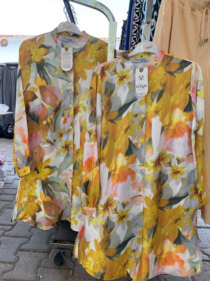 Sarı Çiçek Desenli Uzun Kollu Mini Gömlek - Görsel 2