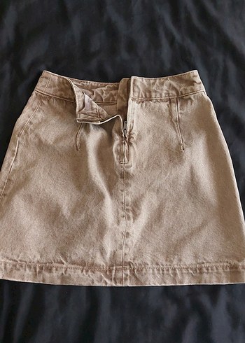 s Beden Bej Denim Midi Mini Etek