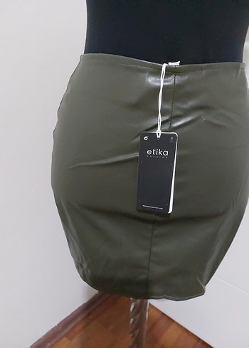 Etika Kadın Haki Deri Mini Etek - Görsel 3