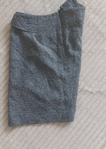 Düğmeli Gri Yün Mini Etek - Görsel 3