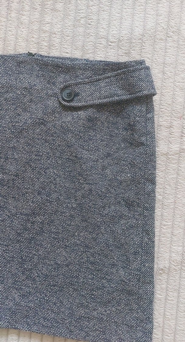 Düğmeli Gri Yün Mini Etek - Görsel 2