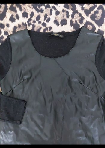 Deri Görünümlü Siyah Uzun Kollu Bluz - Görsel 6