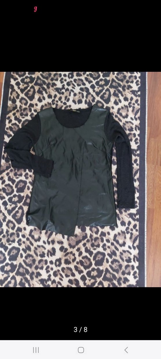 Deri Görünümlü Siyah Uzun Kollu Bluz - Görsel 3