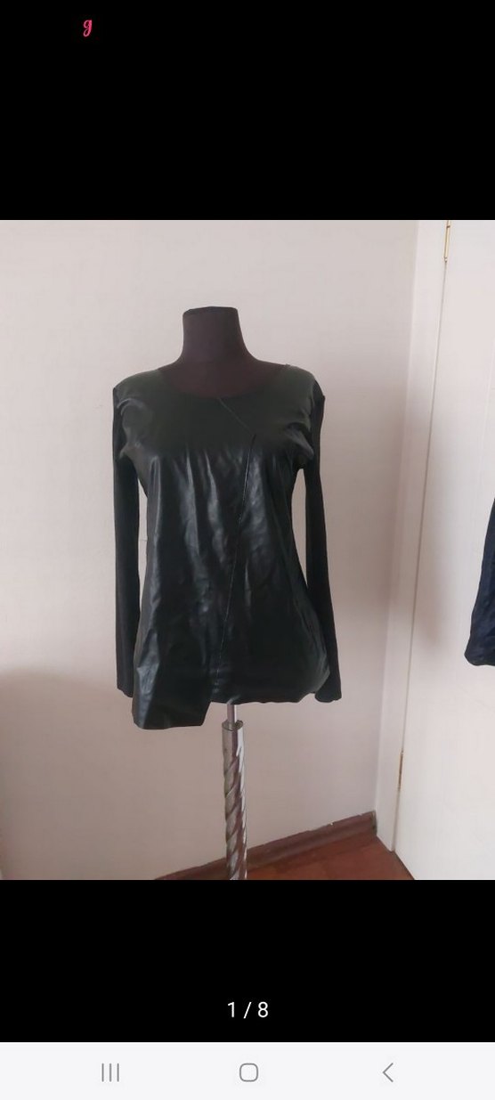 Deri Görünümlü Siyah Uzun Kollu Bluz - Görsel 2