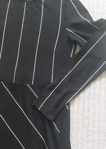 Siyah Çizgili Uzun Kollu i Uzun ELBİSE - Görsel 3