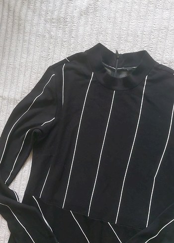 Siyah Çizgili Uzun Kollu i Uzun ELBİSE - Görsel 4