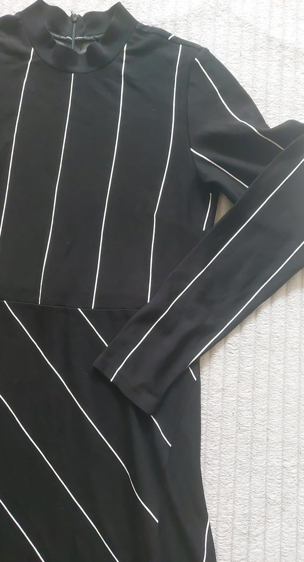 Siyah Çizgili Uzun Kollu i Uzun ELBİSE  - Görsel 3
