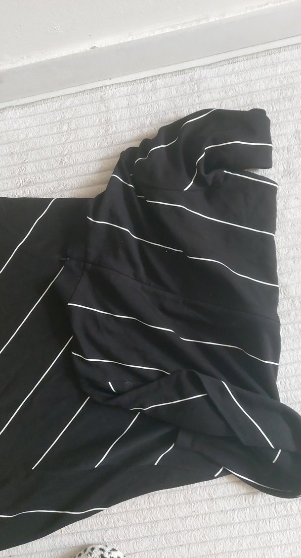 Siyah Çizgili Uzun Kollu i Uzun ELBİSE  - Görsel 5