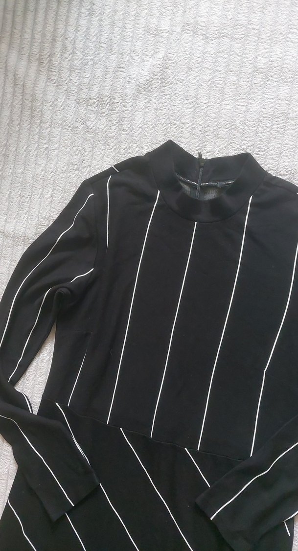 Siyah Çizgili Uzun Kollu i Uzun ELBİSE  - Görsel 4