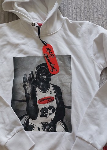 Beyaz Baskılı Erkek Sweatshirt Kapüşonlu - Görsel 3