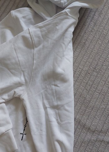 Baskılı Kapüşonlu Beyaz Sweatshirt - Görsel 5