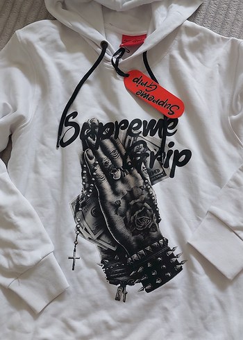 Baskılı Kapüşonlu Beyaz Sweatshirt - Görsel 4