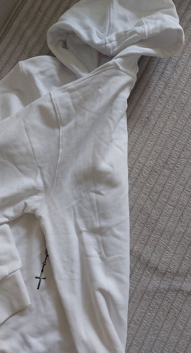 Baskılı Kapüşonlu Beyaz Sweatshirt - Görsel 5