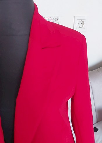 Diğer Kırmızı Düğmeli Kadın Midi Blazer Ceket