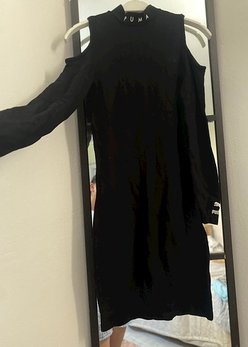 Siyah, Yüksek Yakalı, Uzun Kollu Kadın Triko Elbise