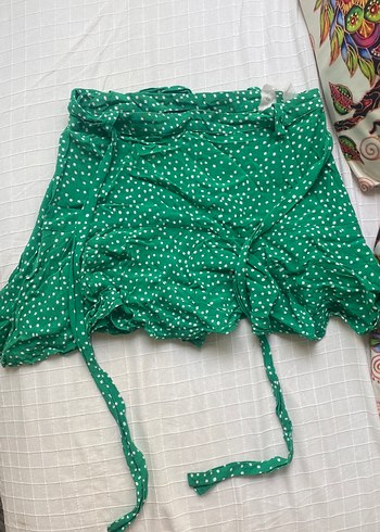 Yeşil Puantiyeli Volanlı zara şort etek