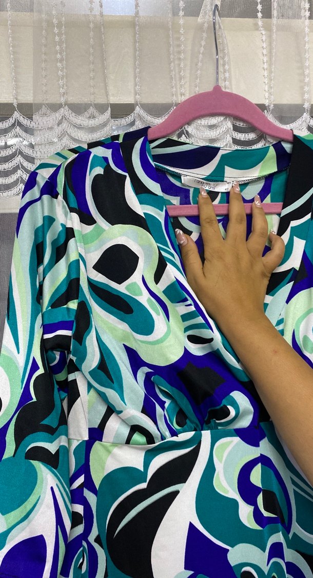 Drapeli Uzun Kollu Çok Renkli Anne elbiseözel günde giyilir - Görsel 3