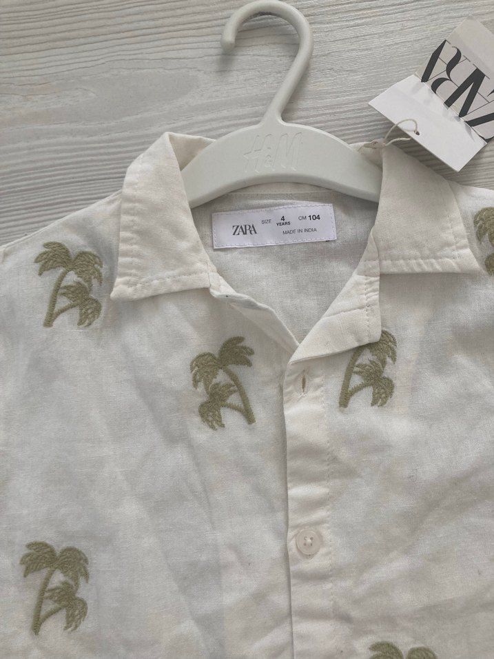 Beyaz Pamuklu Erkek Çocuk Bohem Kısa Kollu Gömlek - Görsel 4