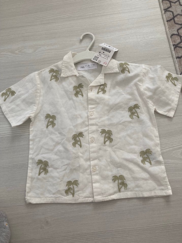 Beyaz Pamuklu Erkek Çocuk Bohem Kısa Kollu Gömlek - Görsel 3