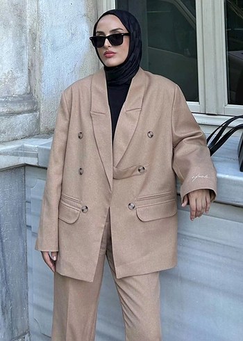 Bej Kadın Uzun Kollu Midi Blazer Ceket