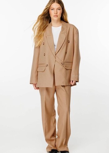 Bej Kadın Uzun Kollu Midi Blazer Ceket - Görsel 4