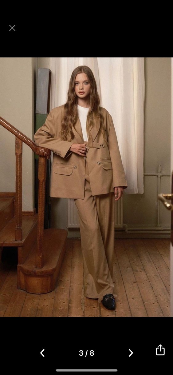 Bej Kadın Uzun Kollu Midi Blazer Ceket - Görsel 3