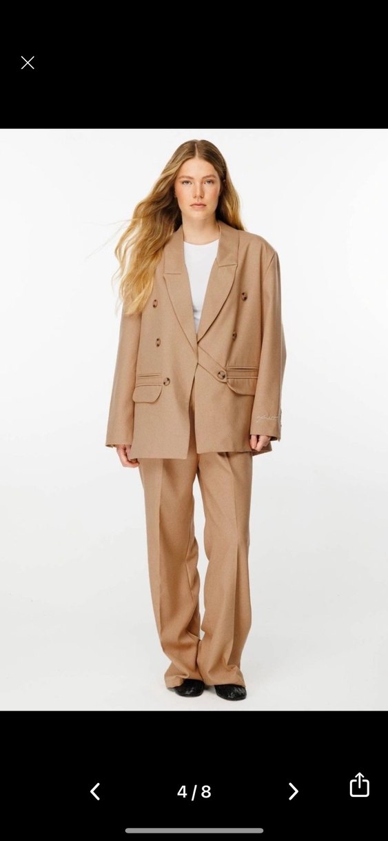 Bej Kadın Uzun Kollu Midi Blazer Ceket - Görsel 4