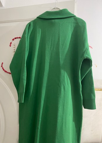 Yeşil Fermuarlı triko Uzun Salaş Elbise - Görsel 5