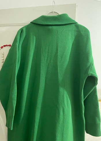 Yeşil Fermuarlı triko Uzun Salaş Elbise - Görsel 4