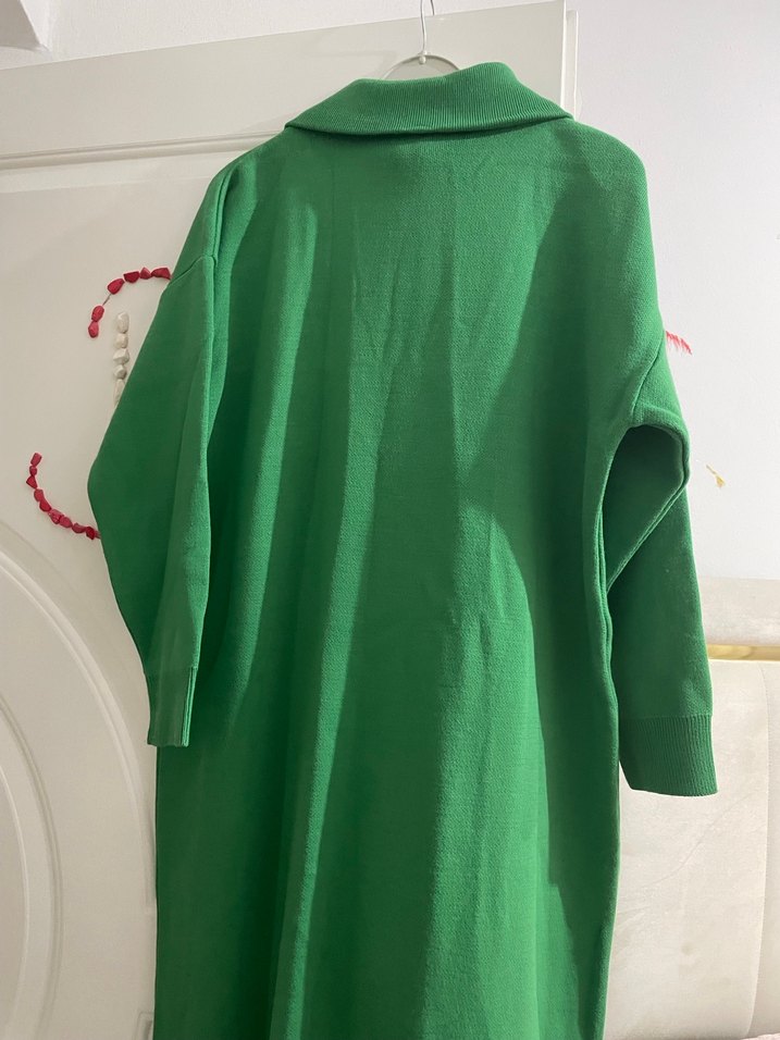 Yeşil Fermuarlı triko Uzun Salaş Elbise - Görsel 5