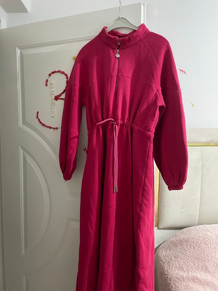 Fuşya sweat Uzun Kollu Rahat Kesim Kadın Elbise - Görsel 2