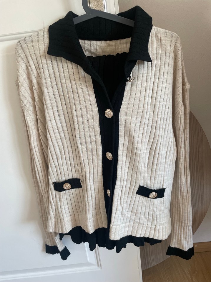 Bej Siyah Piliseli Triko Kadın Elbise - Görsel 2