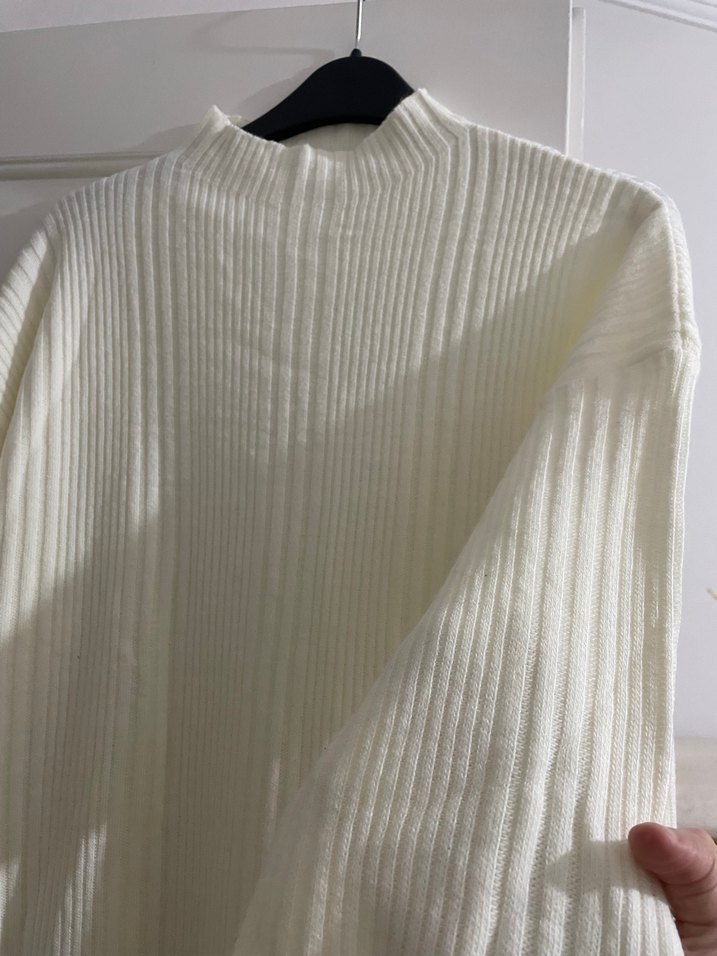 Bohem Uzun Kollu Beyaz Triko Elbise - Görsel 3