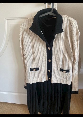 Bej Siyah Triko Midi Elbise - Görsel 3