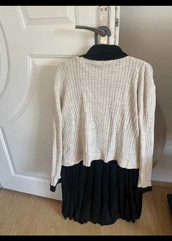 Bej Siyah Triko Midi Elbise - Görsel 4