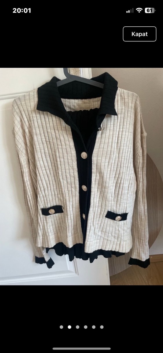 Bej Siyah Triko Midi Elbise - Görsel 2