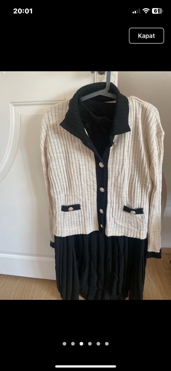 Bej Siyah Triko Midi Elbise - Görsel 3